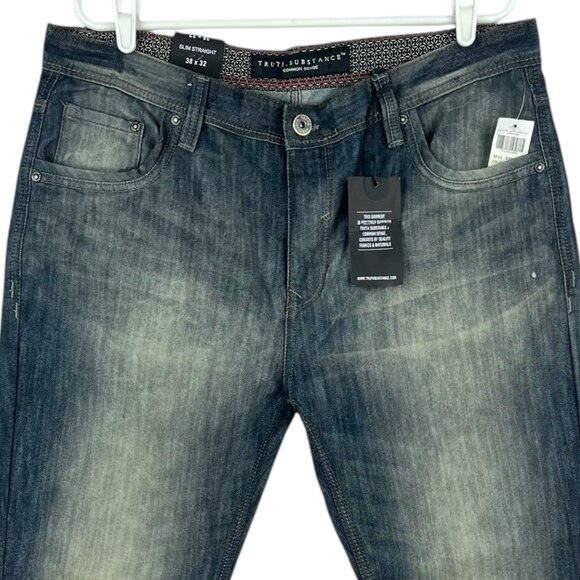 NWT Truth Substance Common Men's Ronin Blue Denim Jeans 38x32 Slim Fit Straight - Picture 3 of 12